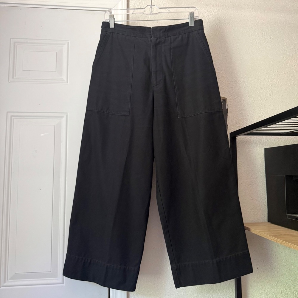 BASSIKE‎ black wide leg cotton balloon barrel croppers trousers pants